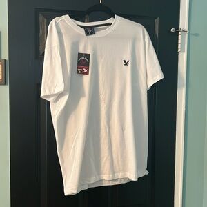New White T-Shirt with Black Logo Size Large
